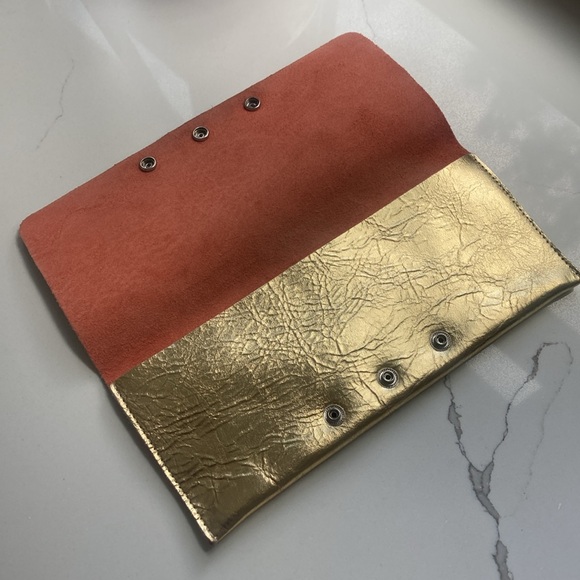 Gold Metallic Leather Clutch - Picture 3 of 7